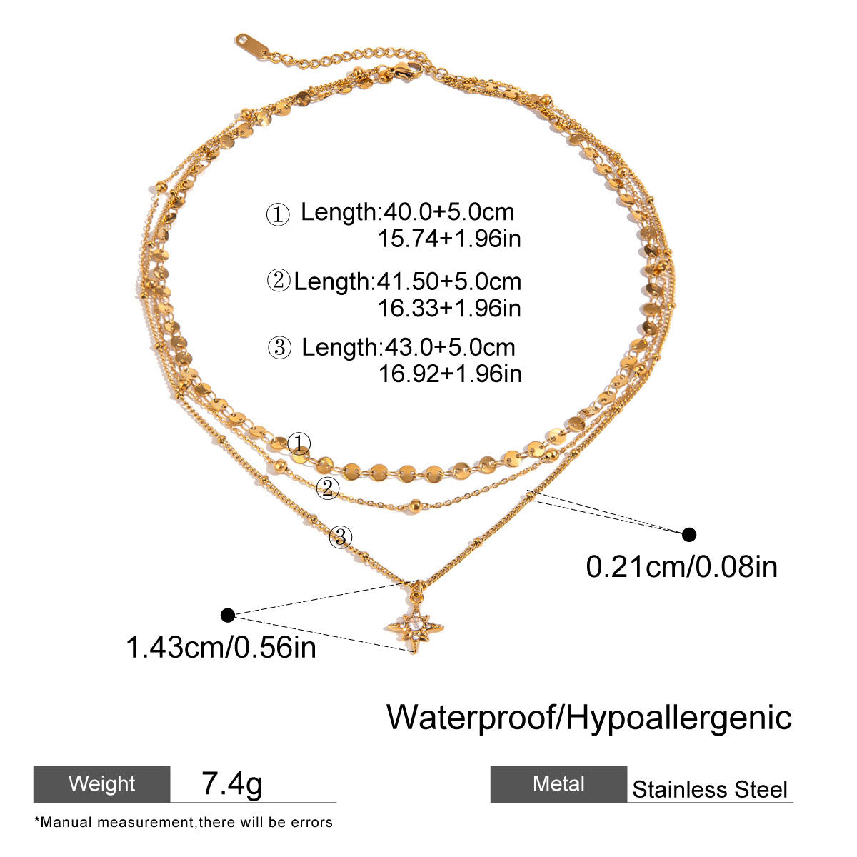 Triple Layer Starburst Necklace | Waterproof Titanium Steel Gift for Women