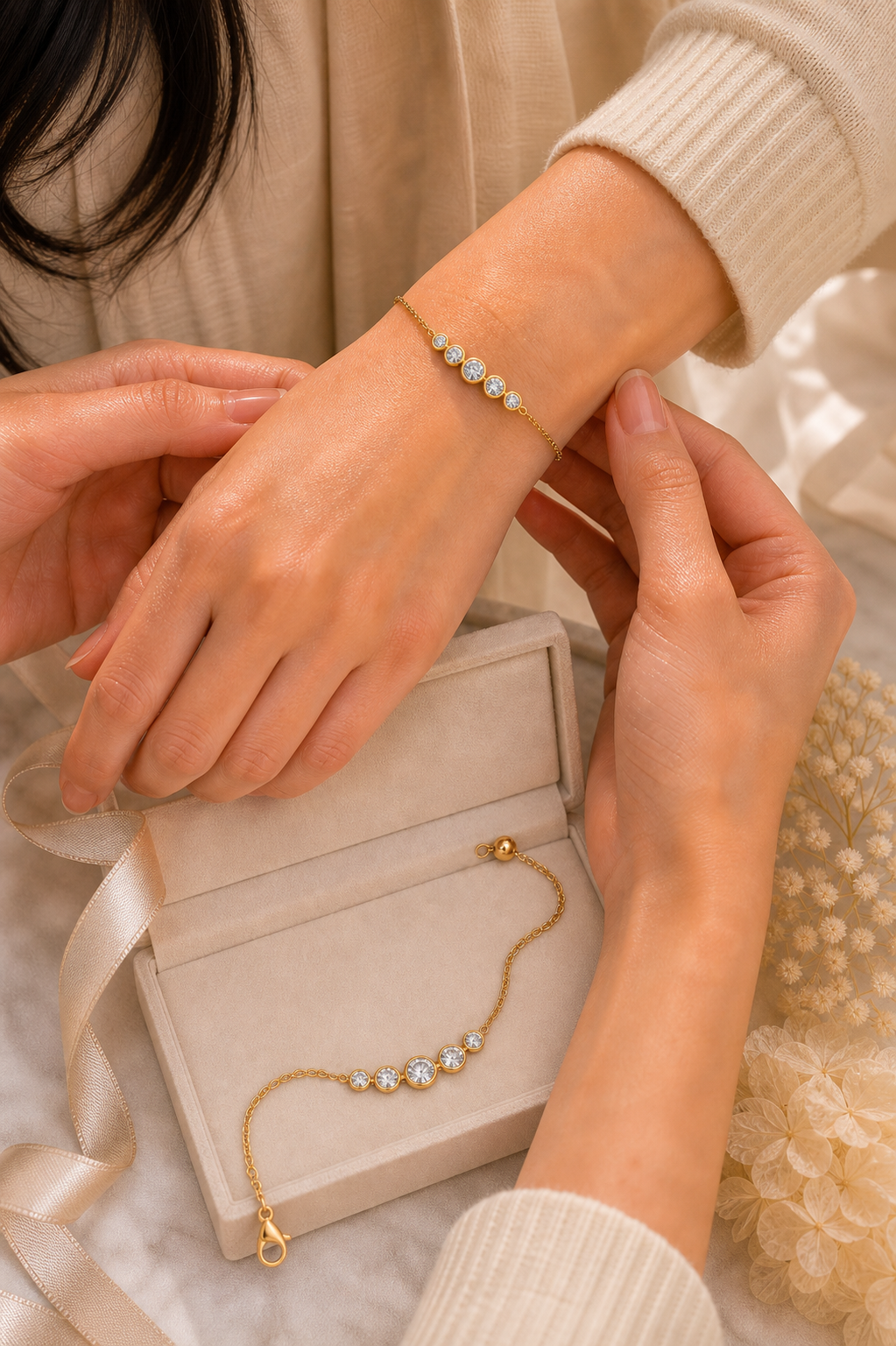 Adjustable Zircon Bracelet | Waterproof Stainless Steel Stacking Bracelet in Gold & Silver