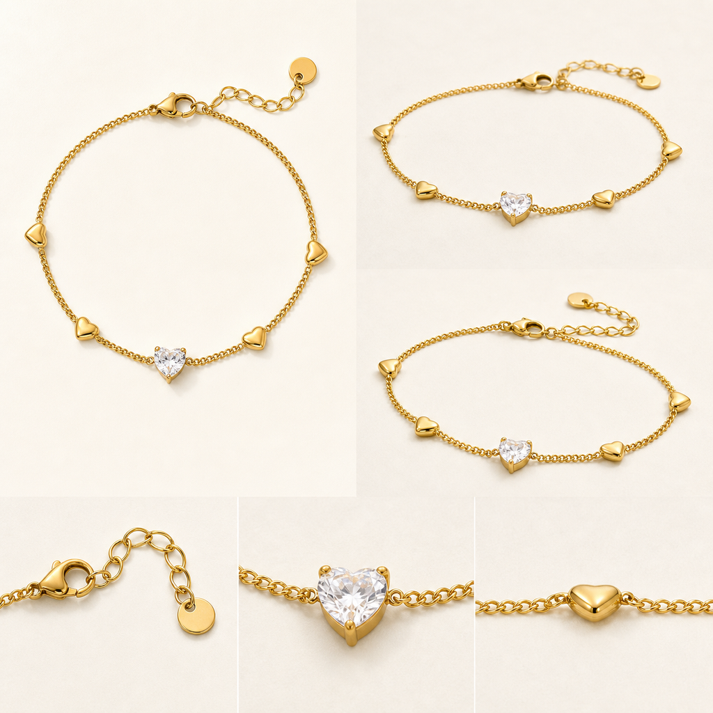 Sweetheart Crystal Bracelet | Gold & Silver Heart Bracelet