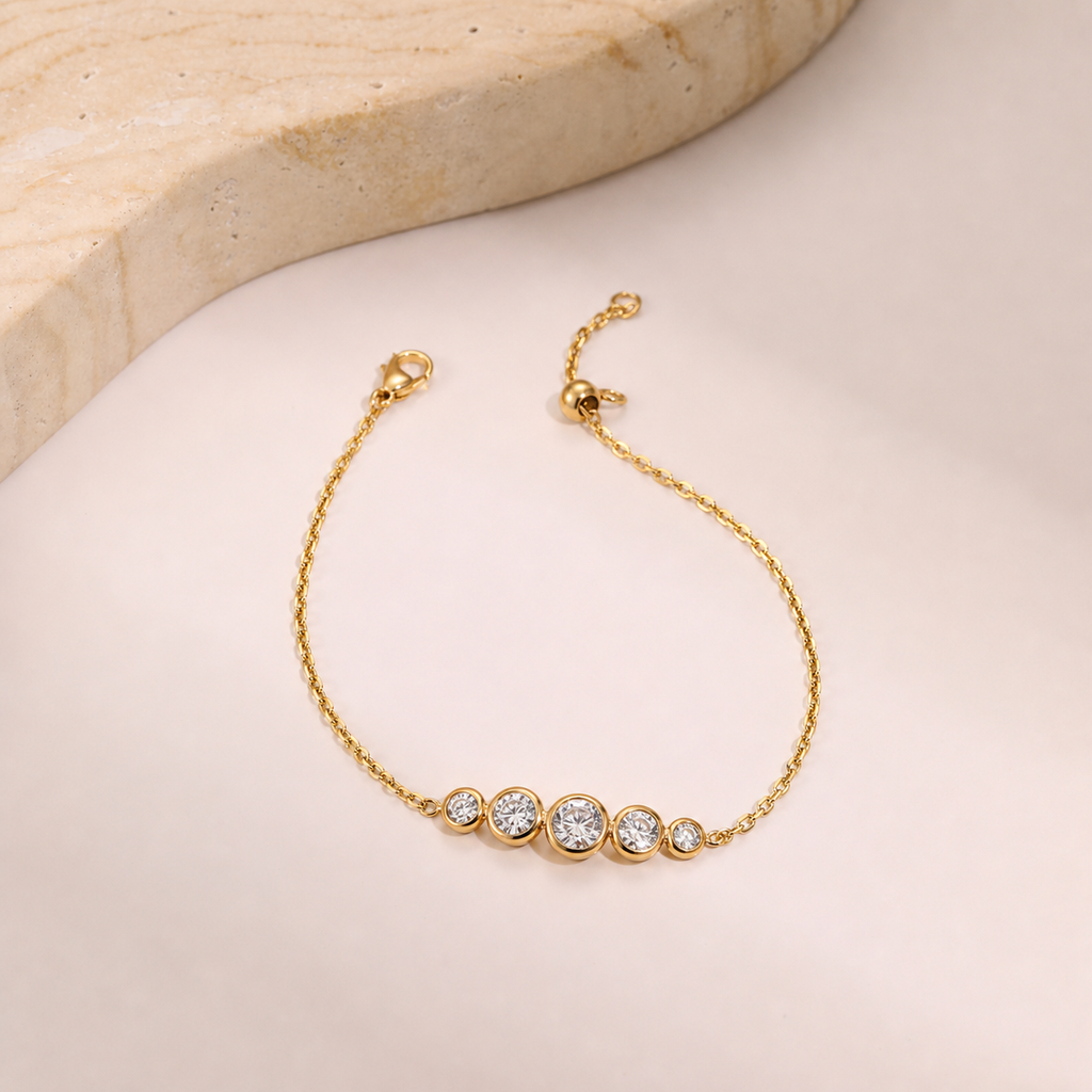 Adjustable Zircon Bracelet | Waterproof Stainless Steel Stacking Bracelet in Gold & Silver