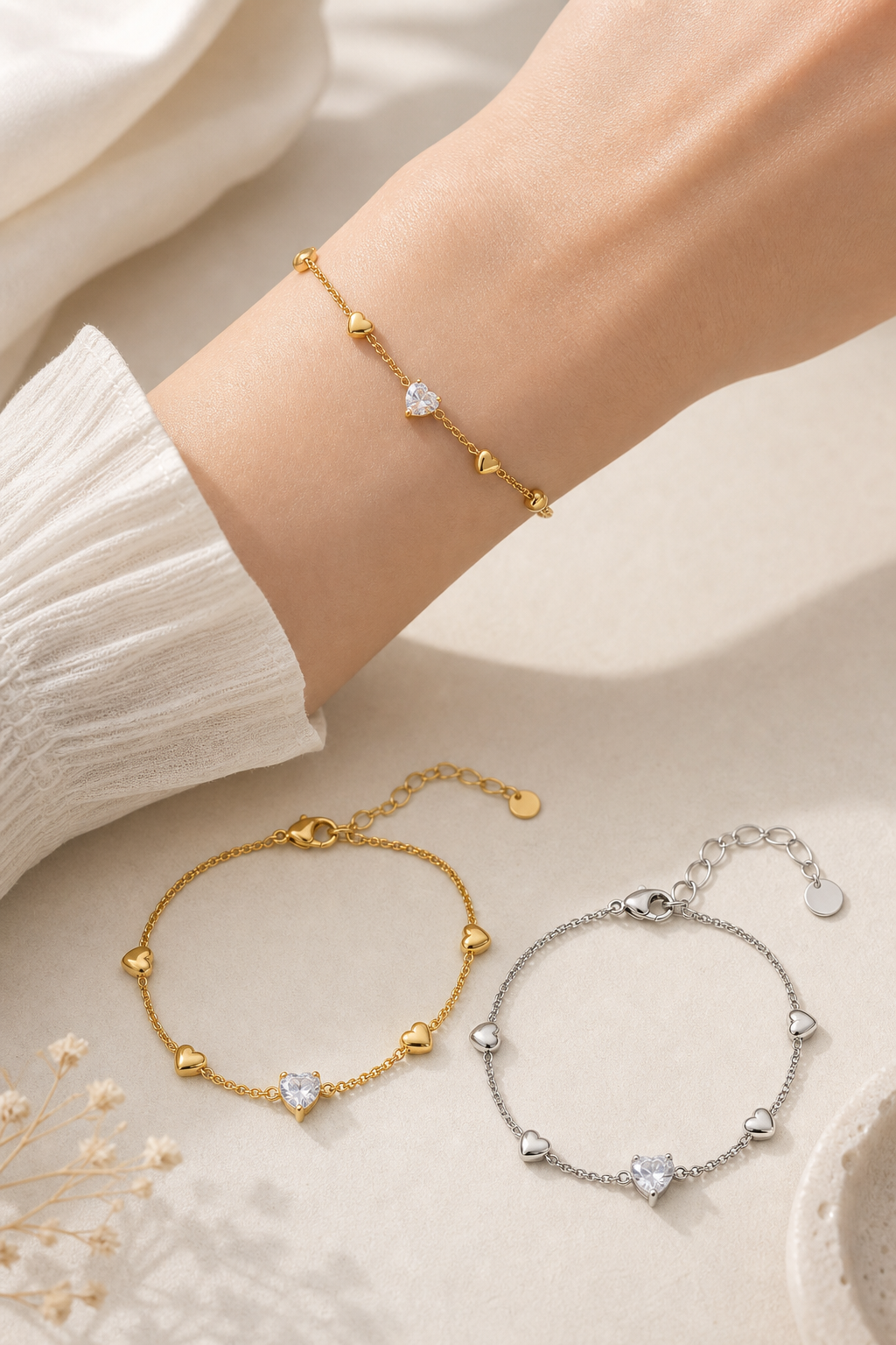 Sweetheart Crystal Bracelet | Gold & Silver Heart Bracelet