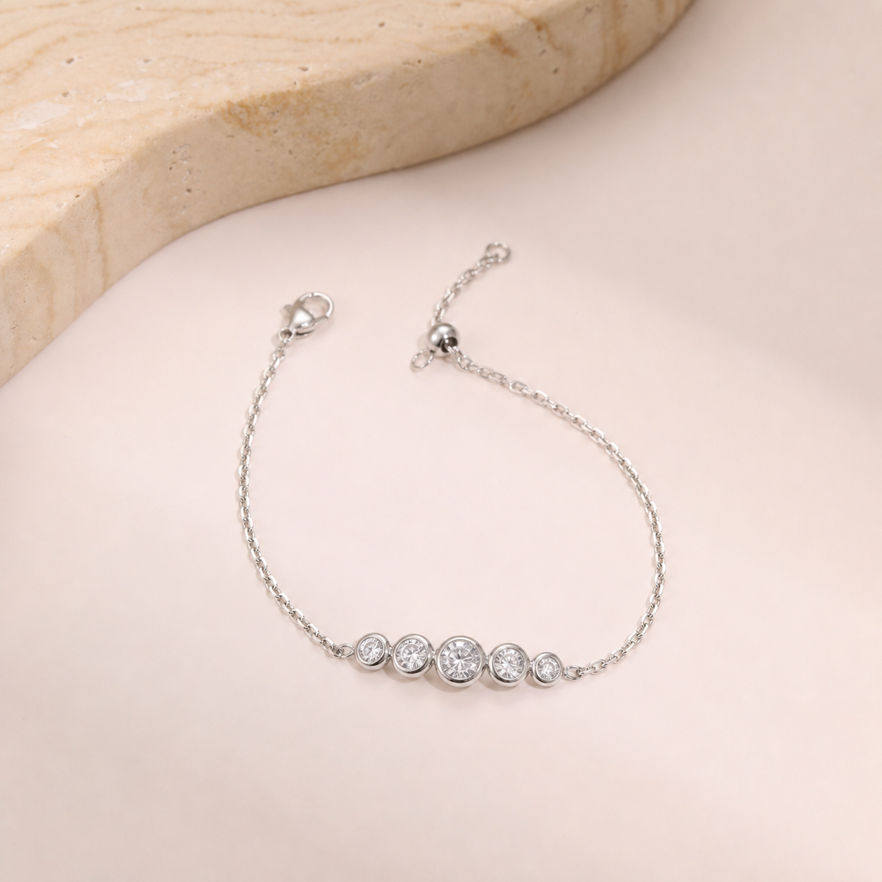 Adjustable Zircon Bracelet | Waterproof Stainless Steel Stacking Bracelet in Gold & Silver