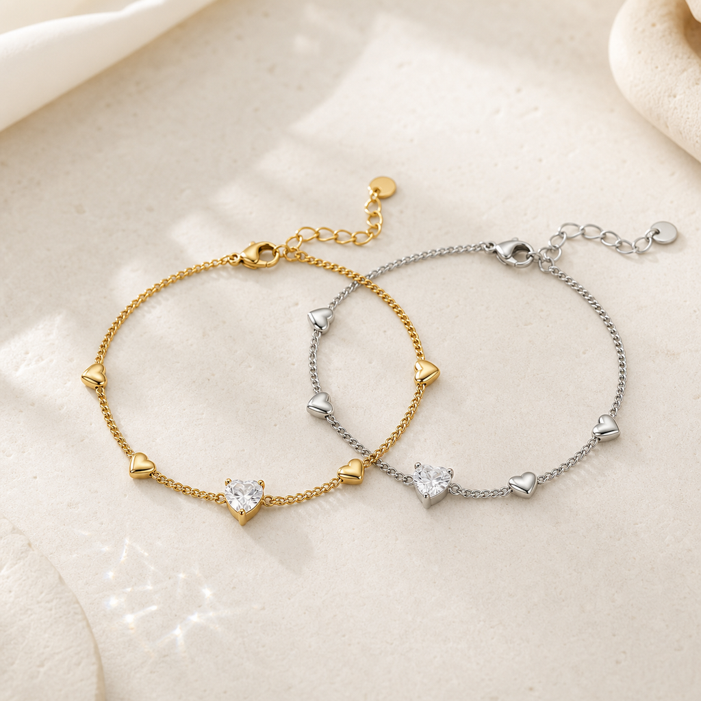 Sweetheart Crystal Bracelet | Gold & Silver Heart Bracelet
