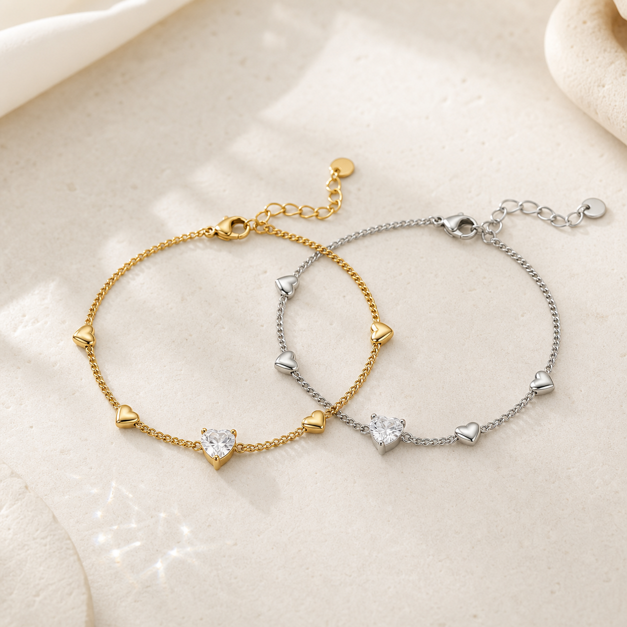 Sweetheart Crystal Bracelet | Gold & Silver Heart Bracelet