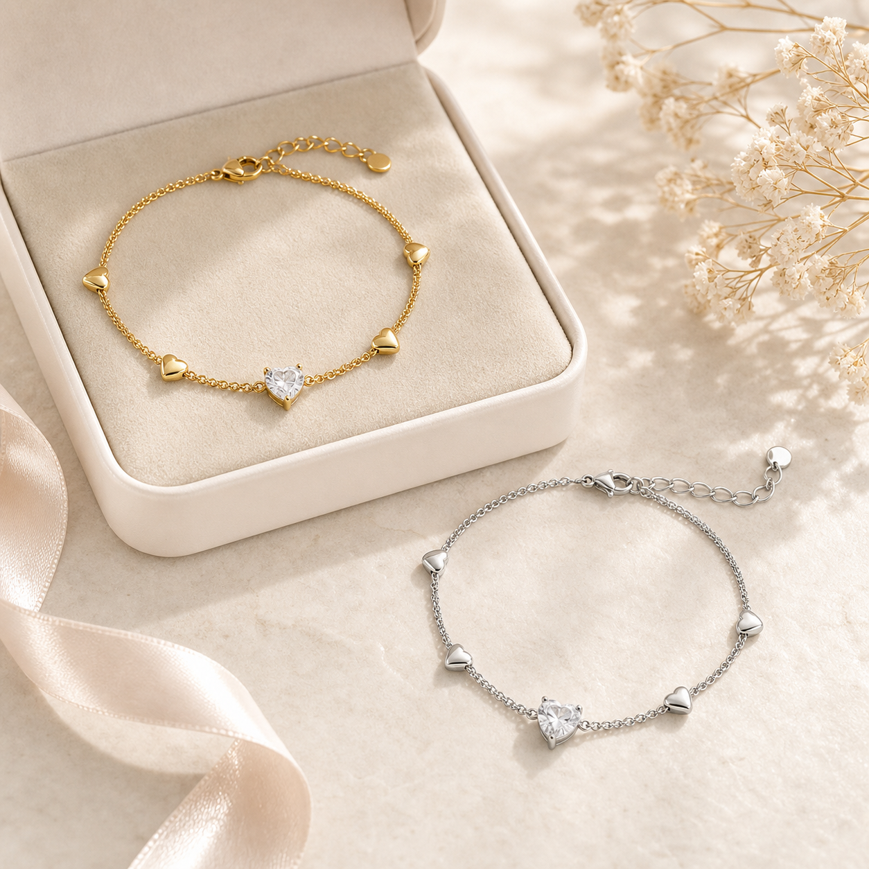 Sweetheart Crystal Bracelet | Gold & Silver Heart Bracelet