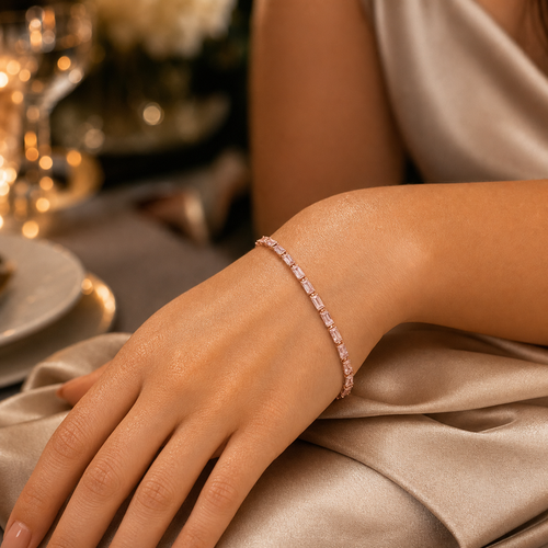 Misty Blue and Pink Zircon Bracelet | Stainless Steel Stacking Bracelet in Gold and Silver