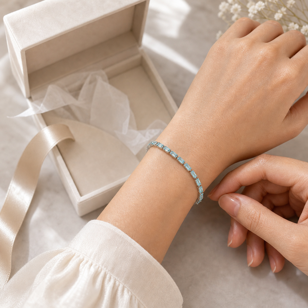 Misty Blue and Pink Zircon Bracelet | Stainless Steel Stacking Bracelet in Gold and Silver
