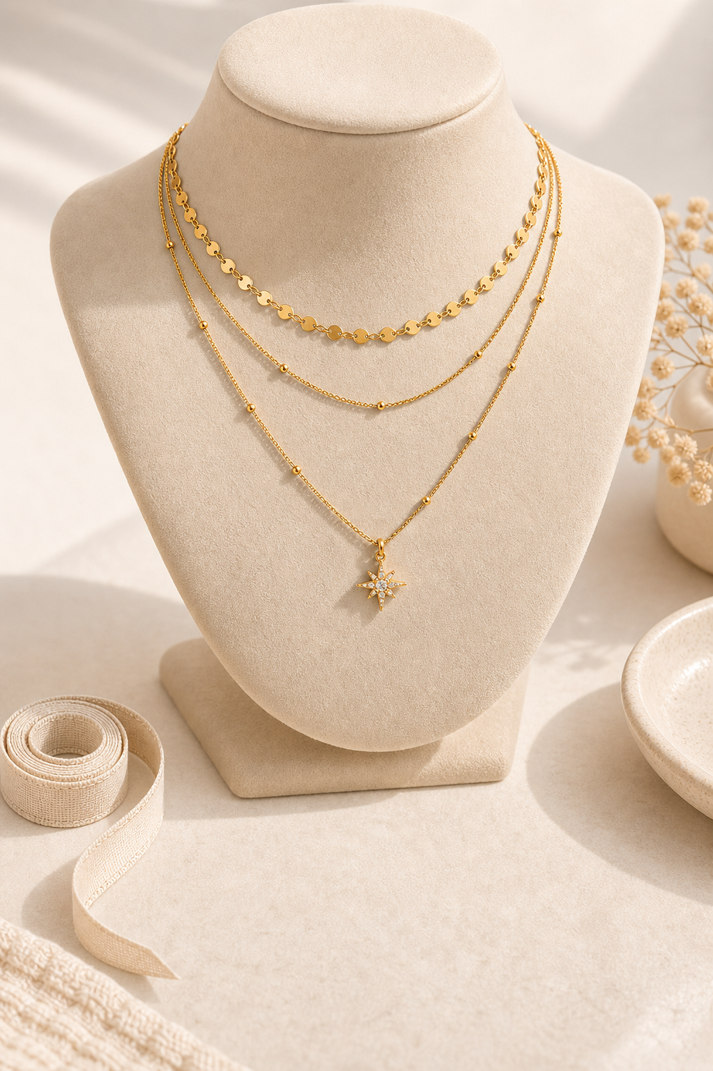 Triple Layer Starburst Necklace | Waterproof Titanium Steel Gift for Women