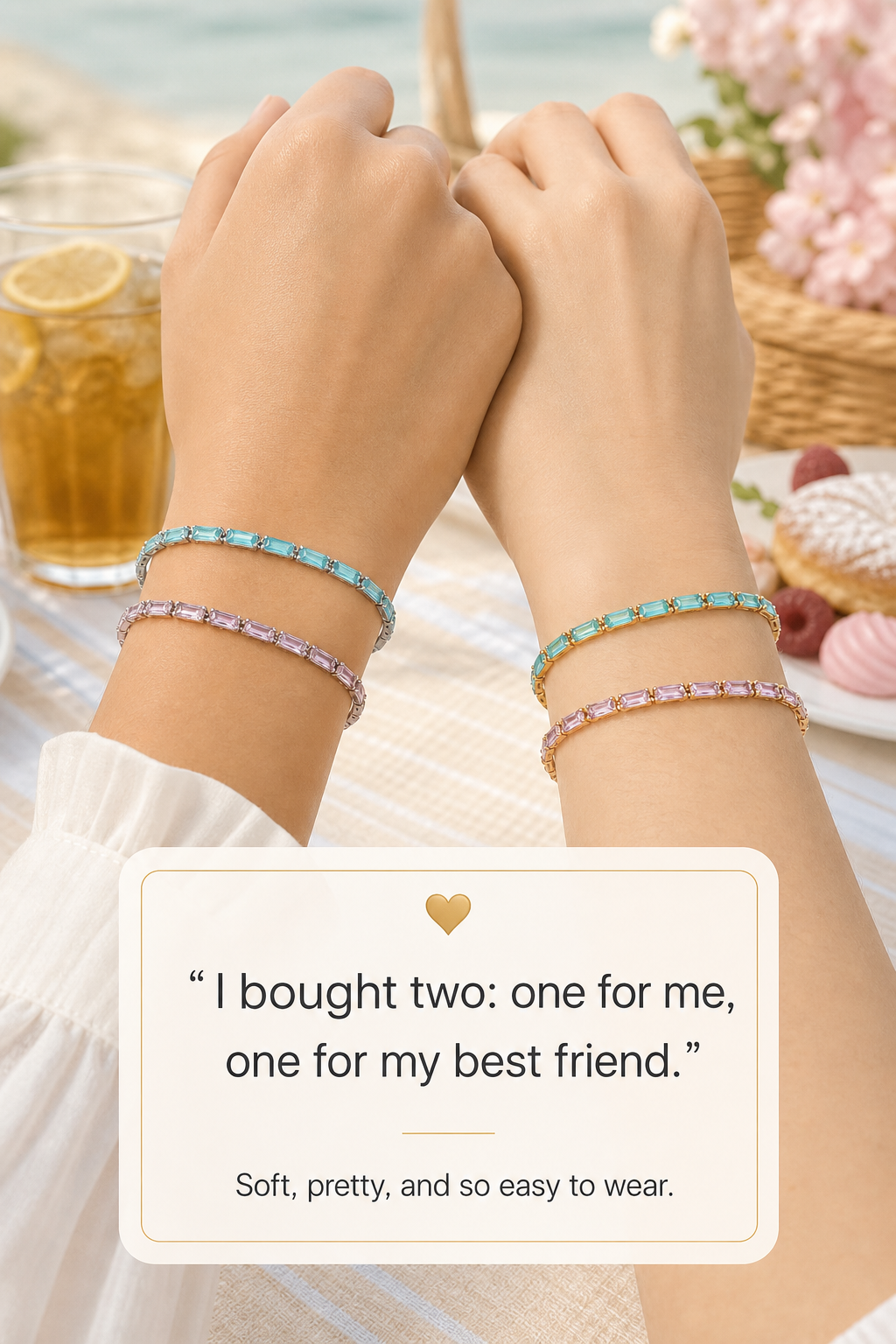 Misty Blue and Pink Zircon Bracelet | Stainless Steel Stacking Bracelet in Gold and Silver
